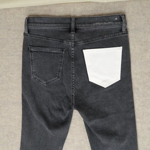 Current Elliott High Waist Skinny Jeans Black Denim Two Tone Pockets Women's 28 - Picture 1 of 14